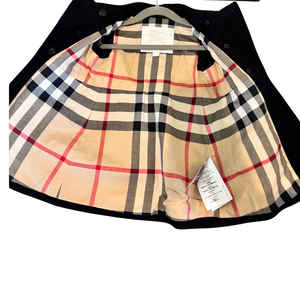 NWOT Burberry Pea Coat Kids 12M Black Wool Cashmere Double Breasted Nova Check - Picture 7 of 14